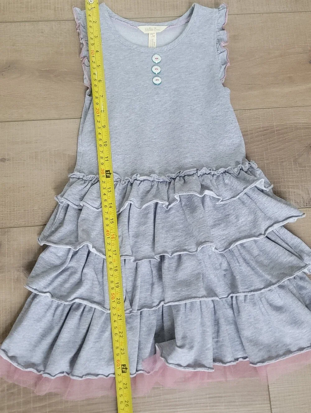 Matilda Jane Girls Pink Tulle Ruffle Twirl Gray Cotton Sleeveless Dress Size 6